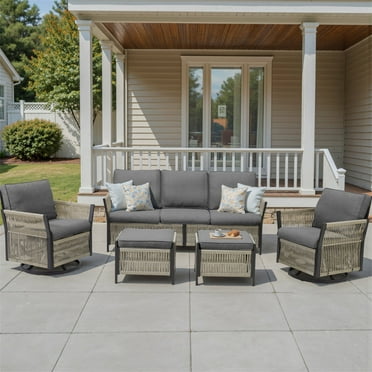 Yeahumalia 5-Piece Wicker Outdoor Conversation Set with Dark Gray Cushions