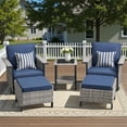 thumbnail image 1 of Yeahumalia 5-Piece Wicker Patio Outdoor Furniture Sets with Rattan Sofa, 2 Swivel Rocking Chairs and 2 Ottomans, Grey/Blue, 1 of 7