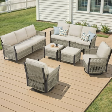 Yeahumalia 6-Piece All Weather Wicker Patio Furniture Outdoor Conversation Set with Beige Cushions