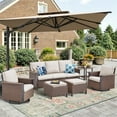 thumbnail image 1 of Yeahumalia 6-Piece Wicker Patio Furniture Set, Sofa, Swivel Chairs, Ottomans & Side Table with Beige Cushions, 1 of 13