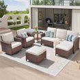 thumbnail image 1 of Yeahumalia 6-Piece Wicker Patio Outdoor Conversation Sets with Rattan Sofa, 2 Swivel Rocking Chairs, 2 Ottomans and Side Table, Brown/Beige, 1 of 10