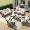 thumbnail image 1 of Yeahumalia 6 Pieces All Weather Wicker Patio Furniture Set with 2 Rattan Sofa, 2 Swivel Rocking Chairs and 2 Ottomans, Outdoor Conversation Set for Deck Yard Sunroom, Brown/Beige, 1 of 14