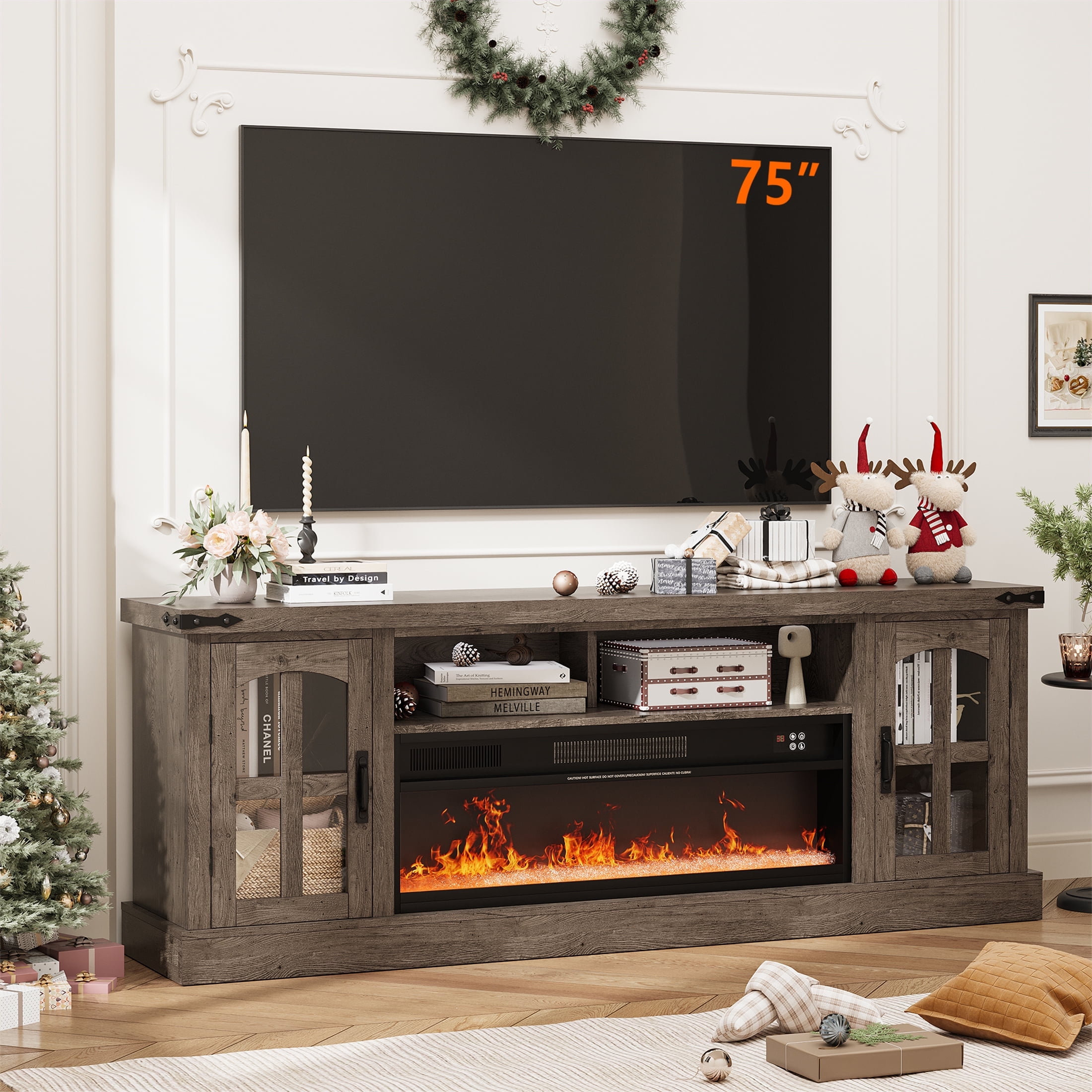 Yeahumalia 71'' Electric Fireplace TV Stand for 80'' TVs, Wooden