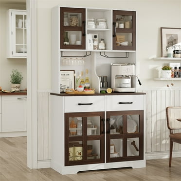 Yeahumalia 71'' Tall Kitchen Pantry Storage Cabinet with 4 Doors, 2 Drawers, Freestanding Kitchen Hutch with Microwave Stand & Power Outlet, White