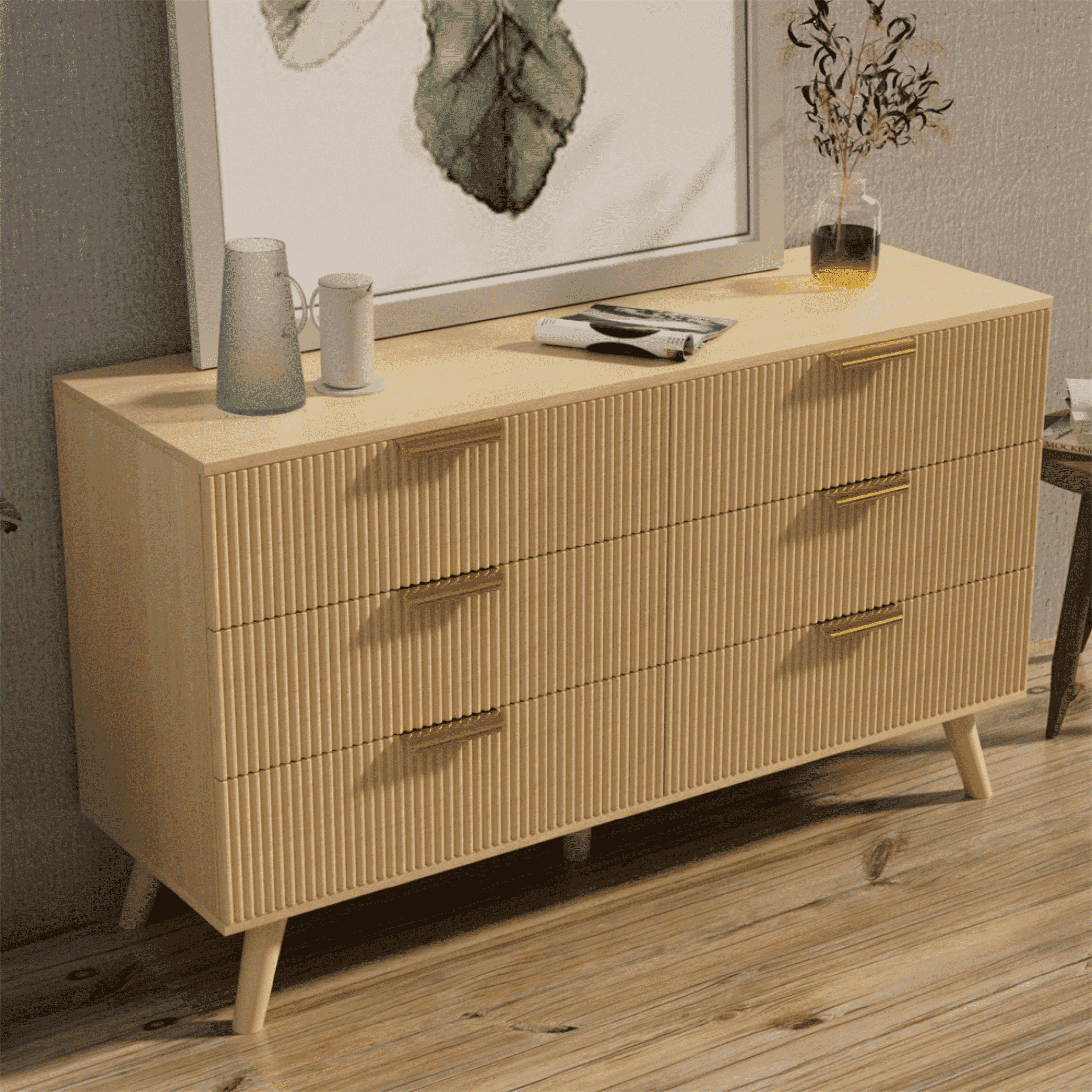 boho double dresser SICOTAS 56.88" Wide 7 Drawer Tall Dressers, Boho Dresser with Oversized Storage Space Rattan Dressers & Chests of Drawer Engineered Wooden Dressers