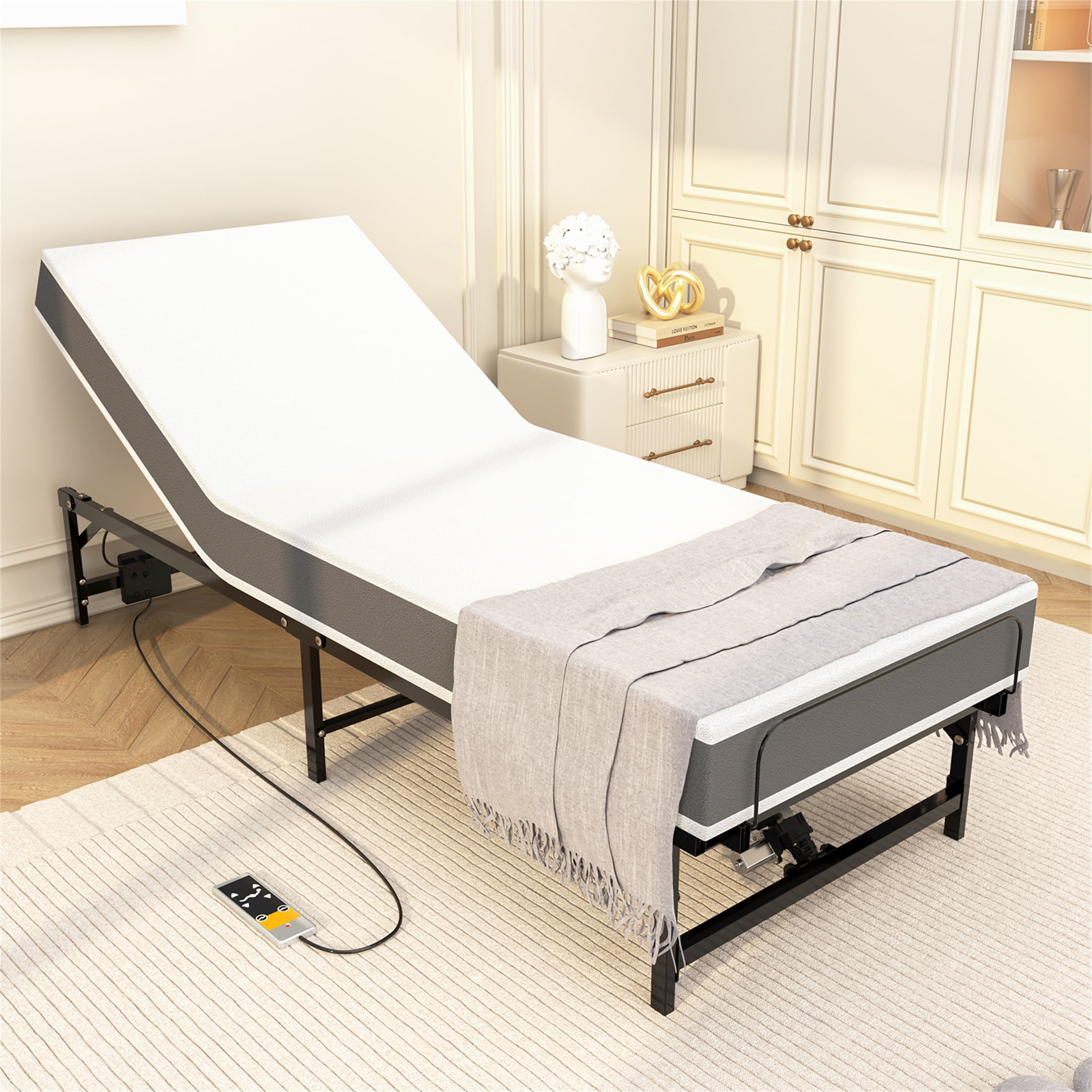 Yeahumalia Motorized Adjustable Bed Base Frame with Wireless Remote, Head and Foot Incline, Twin
