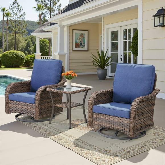 Yeahumalia 3-Piece Outdoor Patio Furniture Set, Wicker Swivel Glider Chairs with Side Table for Porch, Deck