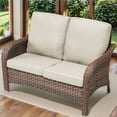 thumbnail image 1 of Yeahumalia Outdoor Patio Loveseat 2 Seater Wicker Sofa, Small Porch All Weather Rattan Couch with Beige Removble Cushion for Balcony Deck Backyard, 1 of 6