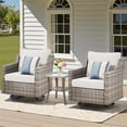 thumbnail image 1 of Yeahumalia Outdoor Patio Wicker 3-Piece Furniture Set, 2pcs Swivel Rocking Chairs with Side Table for Porch Deck Balcony Garden, Grey/Beige, 1 of 10