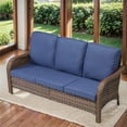 thumbnail image 1 of Yeahumalia Outdoor Rattan Couch with Deep Seat Hight Backrest, 3 Seater Wicker Sofa with Blue Removble Cushion, All-Weather Couch for Balcony Proch Deck Backyard, 1 of 6