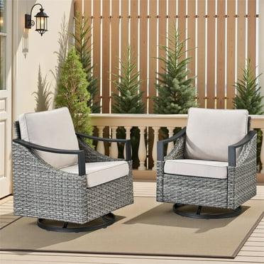 Yeahumalia Outdoor Swivel Rocker Wicker Patio Chairs Sets of 2 with Beige Cushions