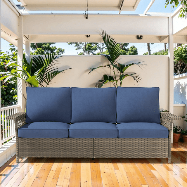 Yeahumalia Patio Couch Outdoor Wicker 3Seat Sofa with SeagullShaped