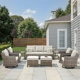 thumbnail image 1 of Yeahumalia Wicker Outdoor Patio Furniture Sets 9 Piece Set with Rattan Couch, 4 Swivel Rocking Armchairs, 2 Ottomans and 2 Side Table, Outdoor Conversation Set, Grey/Beige, 1 of 12