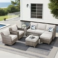 thumbnail image 1 of Yeahumalia Wicker Patio 6-Piece Furniture Set with Rattan Couch, Swivel Rocker Chairs, Ottomans & Side Table, Grey/Beige, 1 of 13