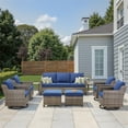 thumbnail image 1 of Yeahumalia Wicker Patio Furniture Sets 9 Piece Set with Rattan Couch, 4 Swivel Rocking Armchairs, 2 Ottomans and 2 Side Table, Outdoor Conversation Set, Grey/Blue, 1 of 12