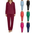 thumbnail image 1 of Yeaiivve 2 Piece Scrubs for Women Long Sleeve Moisture-Wicking Workwear Set Stretch V Neck Scubs Tops and Scrub Pants Jogger with Pockets Green,S, 1 of 6
