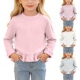 thumbnail image 1 of Yeaiivve Baby Toddler Girls Cute Tops Long Sleeve Ruffle Hem Blouse for Kids Cotton Blend Soft Crewneck Basic Tees Little Girl Solid Color Casual T-Shirts Fall Clothes White 6 Years, 1 of 8