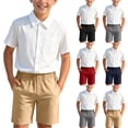 thumbnail image 1 of Yeaiivve Back To School Outfits for Boys 2 Piece Sets Short Sleeve Button Down Dress Shirt and Shorts Formal Set Solid Color Casual Uniform for Kids Black 4-5 Years, 1 of 10