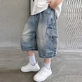 thumbnail image 1 of Yeaiivve Boys Cargo Jean Shorts Summer Baggy Bermuda Denim Shorts Knee Length Casual Wide Leg Pull On Jorts with Multi Pockets Y2K Streetwear Clothes Blue 7-8 Years, 1 of 7