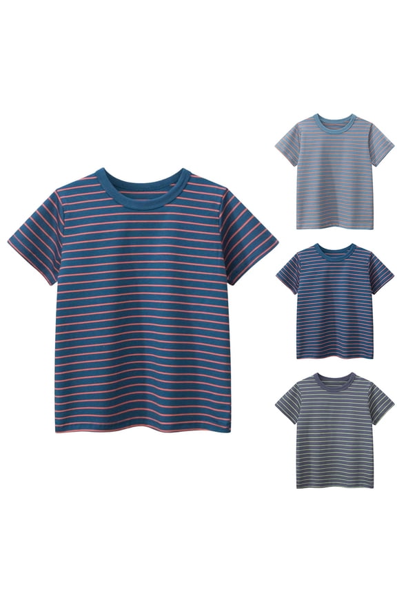 Yeaiivve Boys Striped T Shirt Summer Short Sleeve Cotton Tshirts Loose Fit Casual Crewneck Pullover Cozy Soft Cute Tees Trendy Clothes Red 90