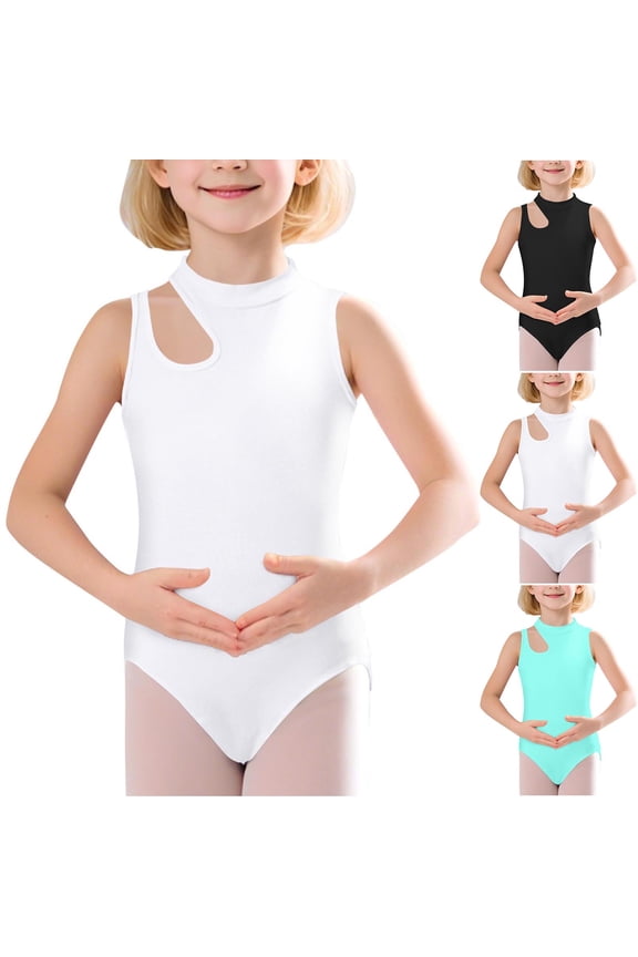 Yeaiivve Cotton Leotards for Girls Gymnastics Sleeveless Leotard Toddler Girl Keyhole Shoulder Dance Tank top Kids Ballet Bodysuit White 4-5 Years