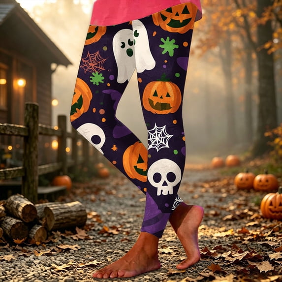 Yeaiivve Cute Ghost Print Leggings for Women Seamless Elastic High Waisted Workout Leggings Buttery Soft Comfy Tummy Control Yoga Running Pilates Pants 3XL