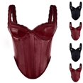 thumbnail image 1 of Yeaiivve Faux Leather Corset Tops for Women Lace Trim Wide Strap Corsets Fishboned Overbust Bustiers Punk Style Club Party Waist Shapers Wine M, 1 of 7