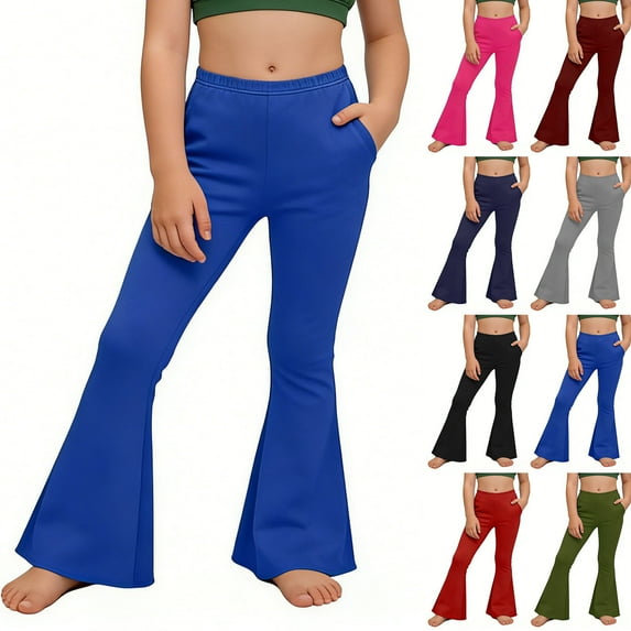 Yeaiivve Flare Pants for Girls Milk Silk Soft Workout Yoga Pants Elastic Waist Casual Bell Bottom Leggings Solid Color Athletic Trousers with Pockets Army Green 160