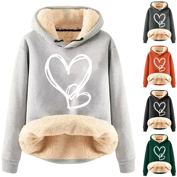 Yeaiivve Fleece Lined Hoodie for Women Winter Warm Casual Athletic Sweatshirt Oversized Heart Graphic Hoodies Cozy Warm Sherpa Pullover Sweatshirts Green S