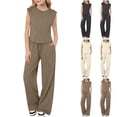 thumbnail image 1 of Jinhomg Girls 2 Piece Outfits Ice Silk Summer Sleeveless Tank Top Matching Straight Leg Sweat Pants Set Sweatsuits Set for Girls 2-10 Years, 1 of 6