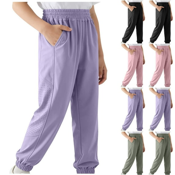 Yeaiivve Girls Athletic Pants Ice Silk Quick Dry Gym Workout Pants Elastic High Waist Breathable Running Joggers Sports Trousers with Pockets Green 170