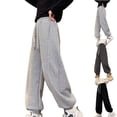 thumbnail image 1 of Yeaiivve Girls Baggy Jogger Sweatpants Drawstring Elastic Waist Wide Leg Pants Cotton Casual Loose Athletic Trousers with Pockets Black 150, 1 of 1
