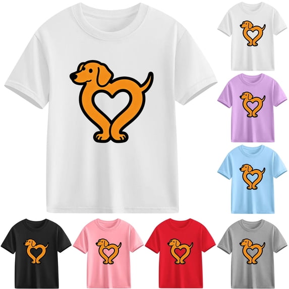 Yeaiivve Girls Boys Summer T Shirts Funny Cute Dog Heart Graphic Tees Soft Cotton Casual Crewneck Tops Comfy Loose School Performance Tshirt Purple 130