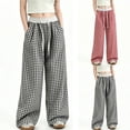 thumbnail image 1 of Yeaiivve Girls Gingham Pants Adjustable Elastic Waist Straight Wide Leg Trousers Kids Casual Plaid Pants Fall Lightweight Lounge Slacks with Pockets 9-10 Years Red, 1 of 8
