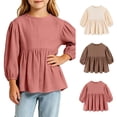 thumbnail image 1 of Yeaiivve Girls Long Sleeve Peplum Tops Cotton Linen Casual Babydoll Shirts for Baby Toddler Girl Solid Color Ruffle Hem Blouse Kids Fall Clothes Red 2-3 Years, 1 of 7