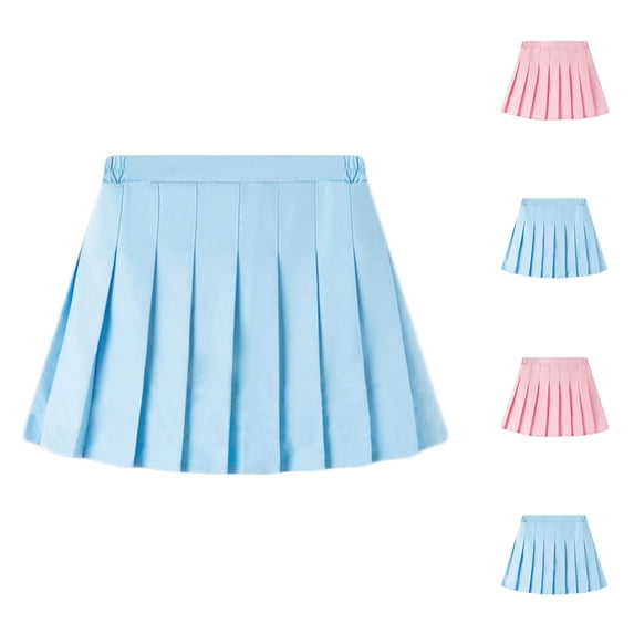 Yeaiivve Girls Pleated Skirt Kids Elastic Waist Uniform Skirts Solid Color Casual Mini Skirt Toddler Girl Back To School A-Line Skirts Blue 2-3 Year