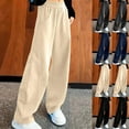 thumbnail image 1 of Yeaiivve Girls Straight Leg Sweatpants Fashion High Waisted Running Sweat Pants Loose Fit Casual Joggers Solid Color Lounge Trousers with Pockets Navy 170, 1 of 7