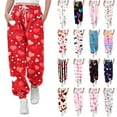 thumbnail image 1 of Yeaiivve Girls Valentines Day Jogger Pants Drawstring High Waisted Baggy Sweatpants Cute Heart Print Wide Leg Joggers Loose Fit Workout Pants with Pockets Multicolor 140, 1 of 6