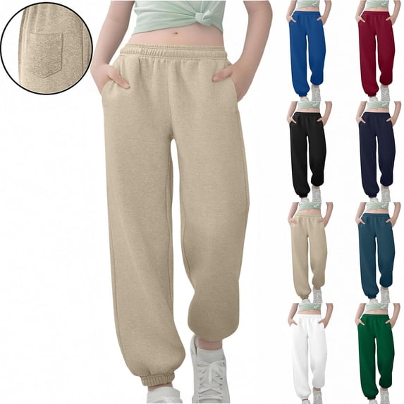 Yeaiivve Girls jogger Sweatpants Elastic High Waist Pants Solid Color Casual Baggy Sweat Pants Loose Fit Workout Trousers with Pockets Light Blue 150