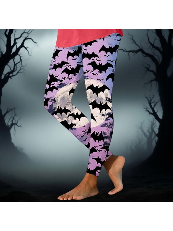 Halloween Gift for Women Bat Printed Leggings Butt Lift Tummy Control Workout Legging Elastic High Waist Yoga Pants XL
