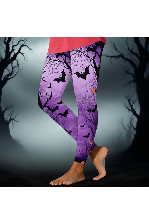 Halloween Printed Leggings for Women Gradient SpiderWeb Bat Tight Pants Tummy Control Workout Legging Soft Comfy Stretchy Yoga Pant 3XL
