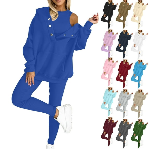 Yeaiivve Hoodie Tracksuit Set Women 3 Piece Sweatsuit Solid Color Matching Lounge Sets Gray XXL