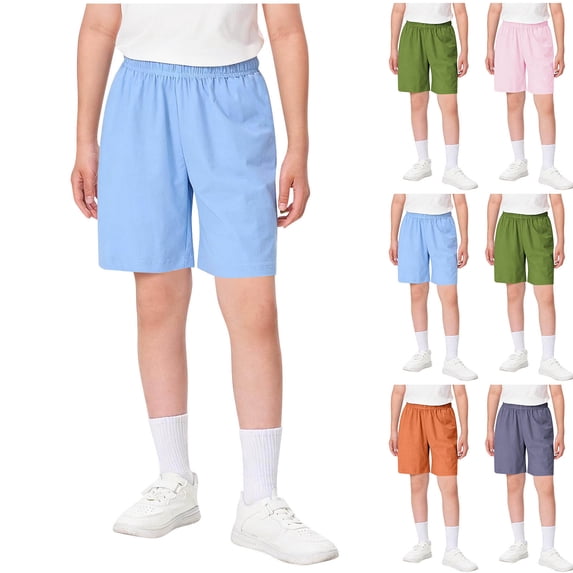 Yeaiivve Kids Cotton Pajama Shorts Solid Casual Boys Athletic Shorts Comfy Elastic Waist Lounge Shorts Breathable Summer Short Pants Blue 5-6 Years