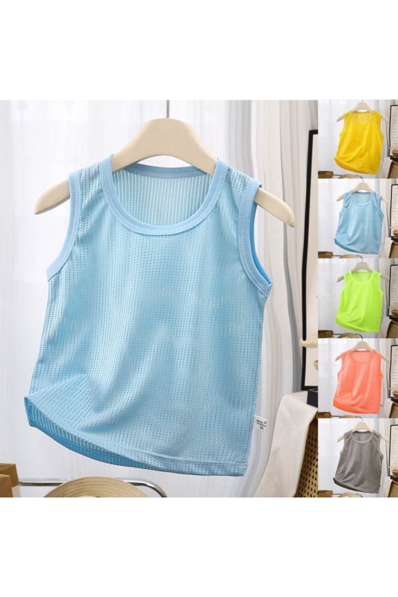 Yeaiivve Kids Mesh Sport Tank Tops Boys Girls Sleeveless Crewneck Tees Breathable Quick Dry Tops Solid Color Athletic Tank Tops Yellow 4-5 Years