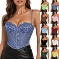 thumbnail image 1 of Yeaiivve Lace Trim Corset Tops for Women Adjustable Spaghetti Strap Overbust Corsets Back Hooks Trendy Going Out Bustiers Date Night Party Shapewear Pink L, 1 of 10