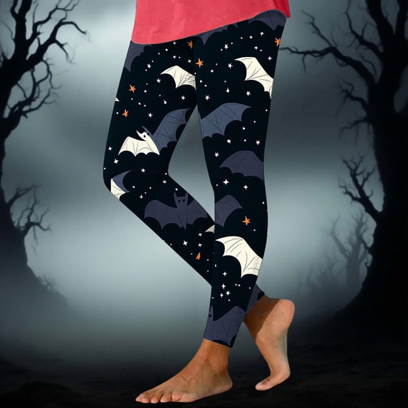 Yeaiivve Leggings for Women High Waist Halloween Cartoon Bat Star Tights Tummy Control Butt Lift Workout Legging Soft Stretch Yoga Pants Idea Gift for Holiday XL