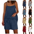 thumbnail image 1 of Yeaiivve Linen Sets for Women 2 Piece Sleeveless Spaghetti Strap Tops & Wide Leg Shorts Lounge Sets Summer Vacation Travel Outfits Army Green,XL, 1 of 7