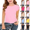 thumbnail image 1 of Yeaiivve Little Girls T-Shirts Puff Short Sleeve Cute Tops Kids Casual Round Neck Blouses Solid Color School Uniform Trendy Going Out Tshirt Purple 120, 1 of 9