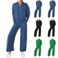 thumbnail image 1 of Yeaiivve Lounge Sets for Women 2 Piece Outfits Cotton Casual Tracksuit Set V Neck Pullover Tops and Wide Leg Sweatpants Matching Suits Blue S, 1 of 6