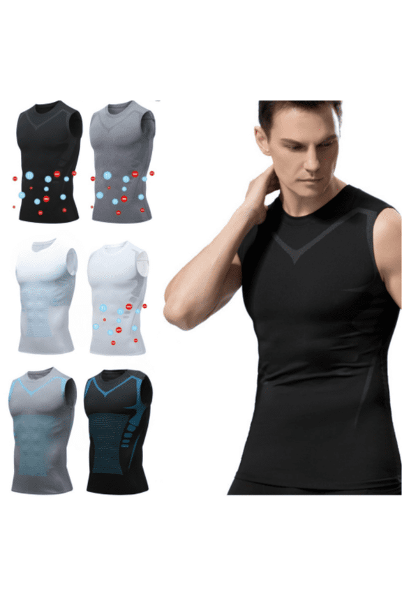 Men's Athletic Compression Shirts Sleeveless Version Ionic Shaping Tank Top Moisture Wicking Breathable Slim Fitting Workout Tee Shirt White,XXXL